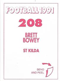 1991 Select AFL Stickers #208 Brett Bowey Back